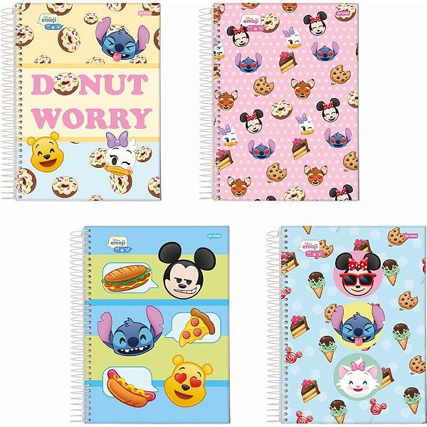 Caderno 01X1 Capa Dura Disney Emoji 80 Folhas Pacote com 4 Unidades