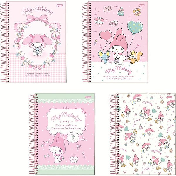 Caderno 01X1 Capa Dura MY Melody 80 Folhas Pacote com 4 Unidades
