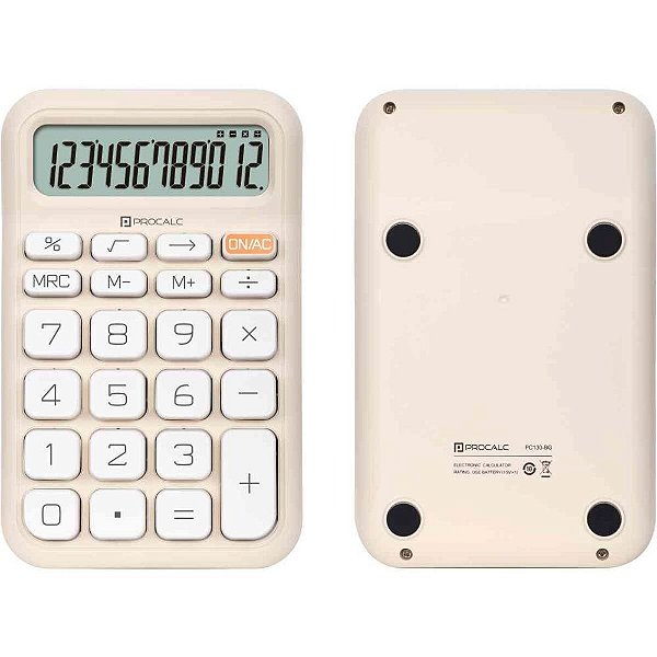 Calculadora Mesa 12 Dígitos Bege Solar e Bateria PC130