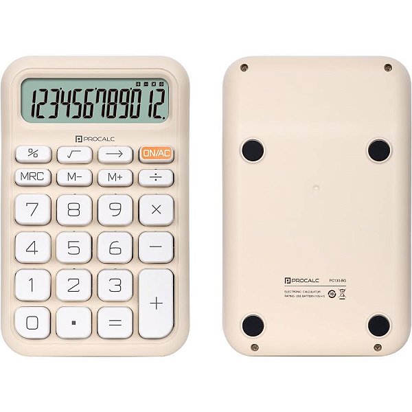 Calculadora Mesa 12 Dígitos Bege Solar e Bateria PC130