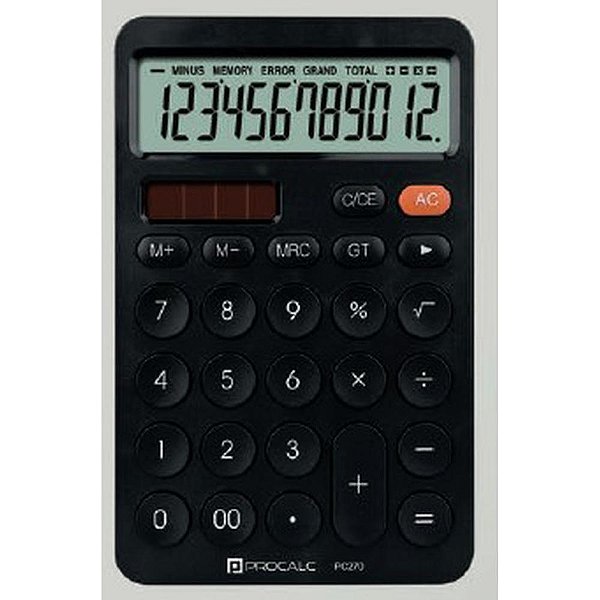 Calculadora Mesa 12 Dígitos Preta Solar e Bateria PC270