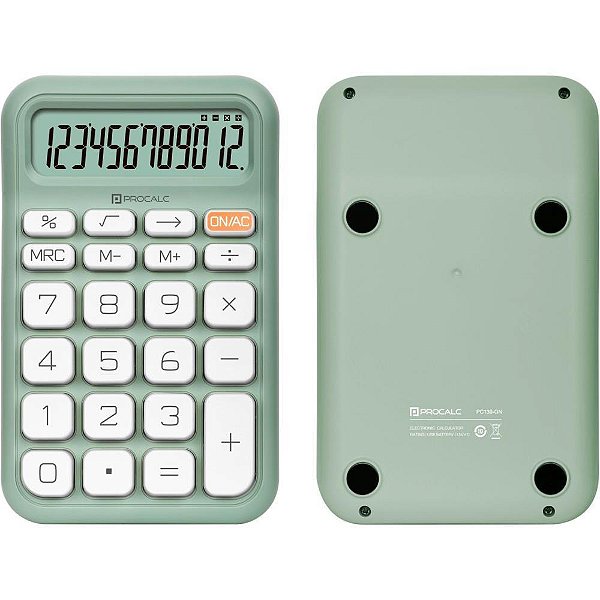 Calculadora Mesa 12 Dígitos Verde Solar e Bateria PC130
