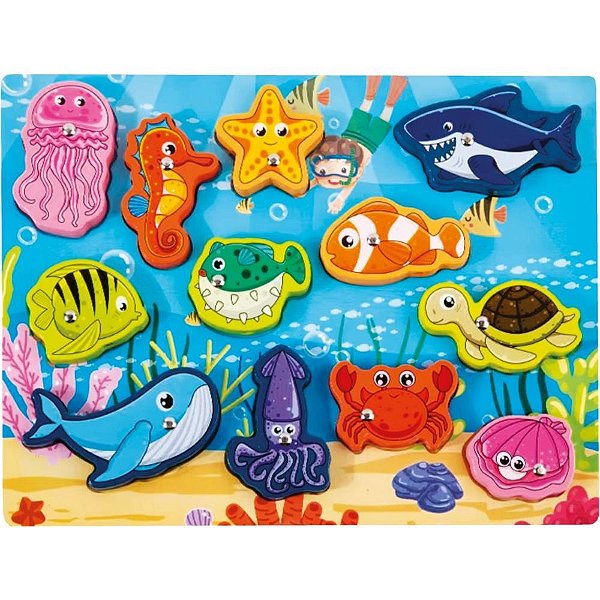 Brinquedo Educativo Encaixe 3X1 Pescaria Fundo do MAR com Lousa
