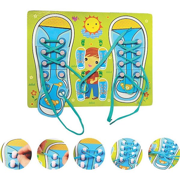 Brinquedo Educativo Sapato Laço e Cadarço MDF TOY MIX