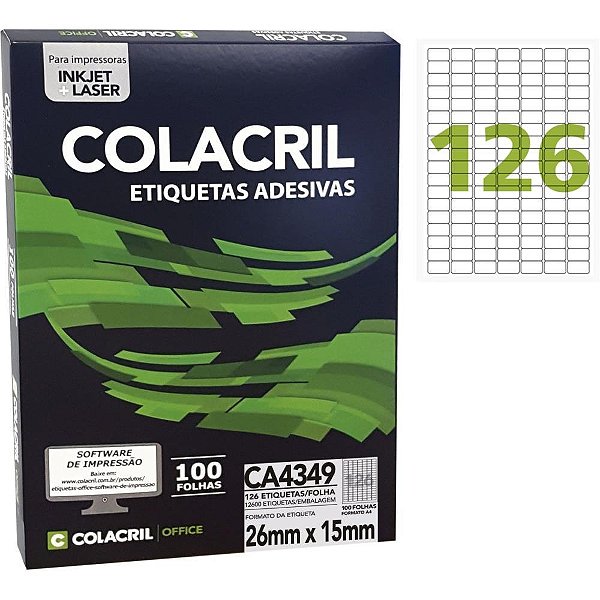 Etiqueta A4 26X15MM 100 Folhas Pacote com 12600 Etiquetas