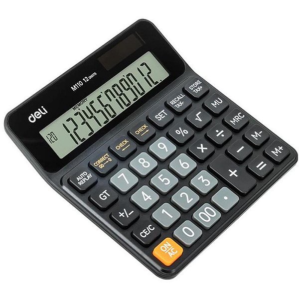 Calculadora de Mesa 12 Dígitos CHECK Preta com Energia Solar