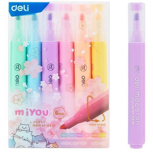 Caneta Marca Texto TONS Pastéis Macaron 6 Cores Blister com 6