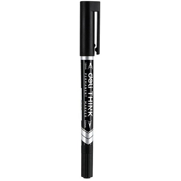 Pincel Marcador Permanente Duas Pontas 0,5MM e 1,0MM Preto Caixa com 12 Unidades