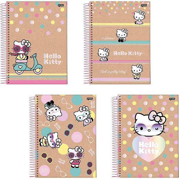Caderno 10X1 Capa Dura Hello KITTY KRAFT 160 Folhas Pacote com 4 Unidades