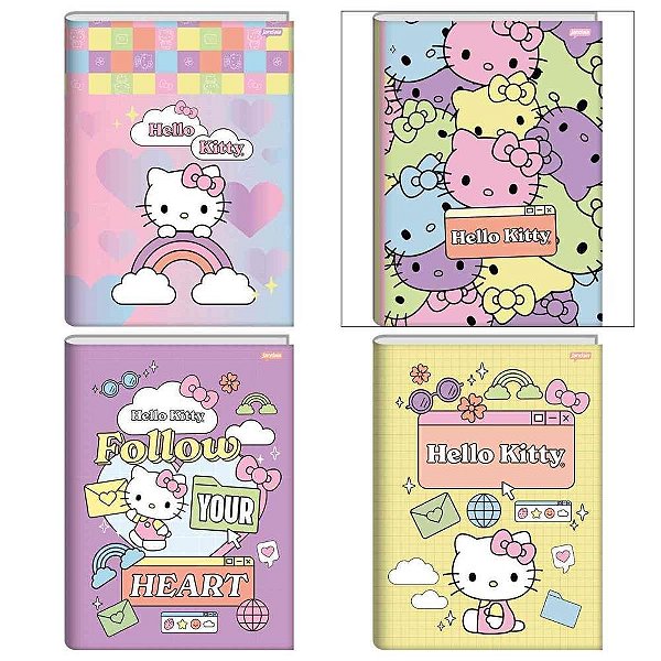 Caderno Brochura 1/4 Capa Dura Hello KITTY 80 Folhas Pacote com 5 Unidades