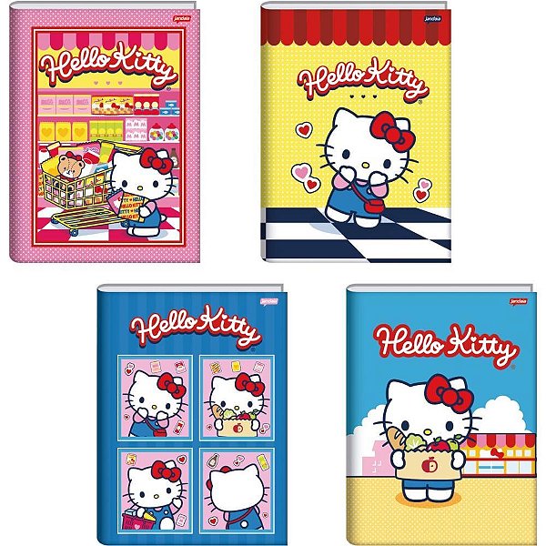 Caderno Brochura 1/4 Capa Dura Hello KITTY 80 Folhas Pacote com 5 Unidades