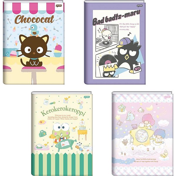 Caderno Brochurão Capa Dura Hello KITTY e Amigos 80 Folhas Pacote com 5
