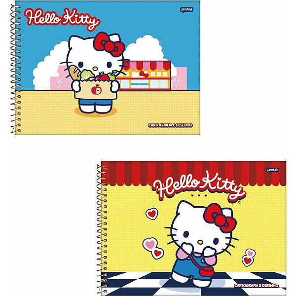 Caderno Desenho Universitário Capa Dura Hello KITTY 80 Folhas Pacote com 4