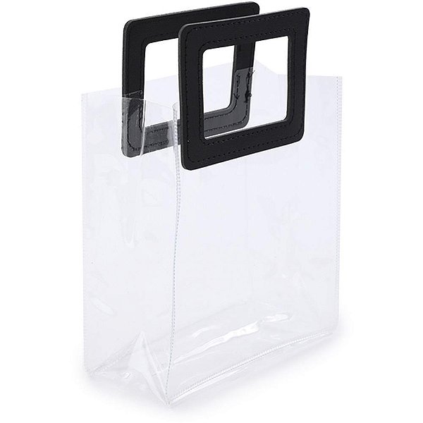 Sacola para Presente Lisa PVC TRANSPARENTE/PRETA 16,4X14,2X7,3CM Pacote com 10