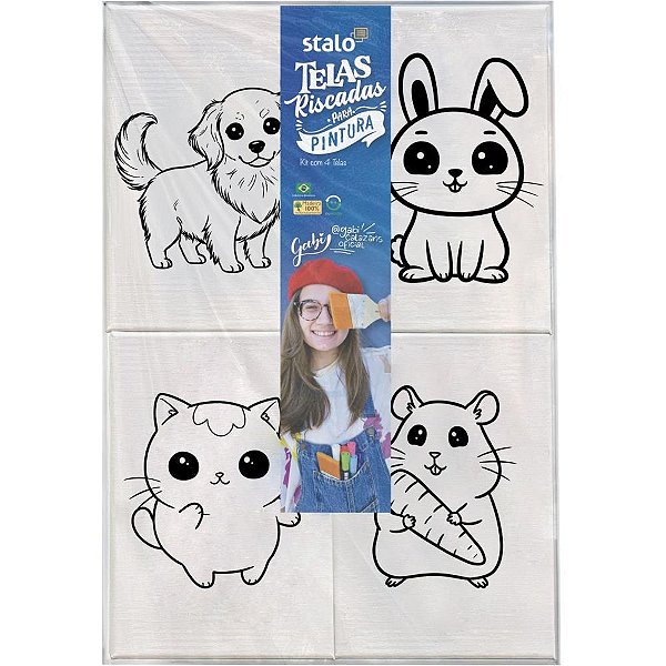 Tela para Pintura Riscada PETS Gabi Calazans 15X22CM Pacote com 4