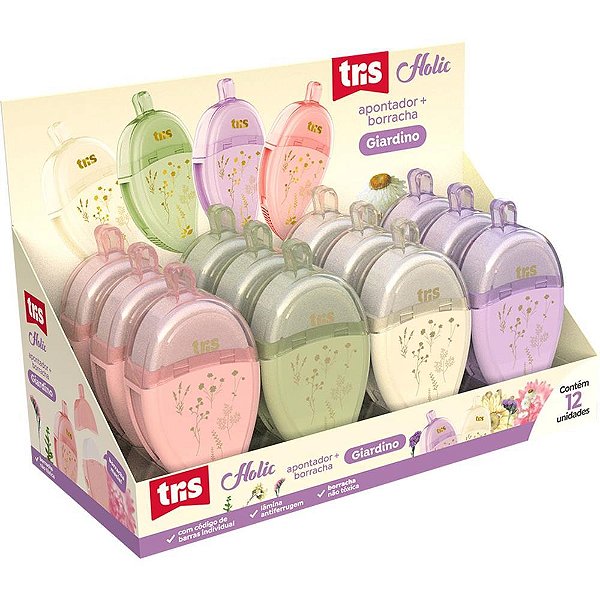 Apontador TRIS Giardino com Depósito e Borracha (display com 12 Unidades)