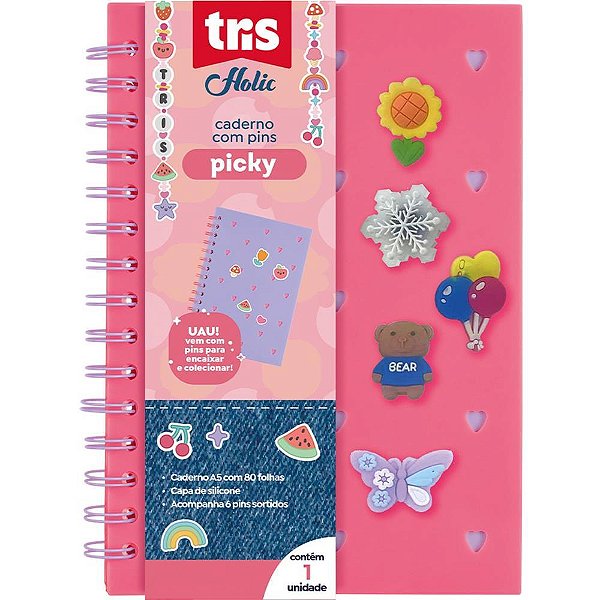 Caderno A5 TRIS PICKY Capa de Silicone 80 Folhas com PINS