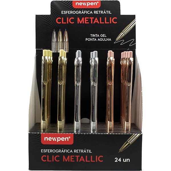 Caneta Esferográfica CLIC Sensations Metallic Display com 24