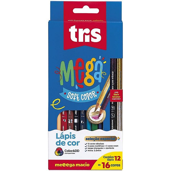 Lápis de COR Triangular Mega SOFT Color 16 Cores Pacote com 6