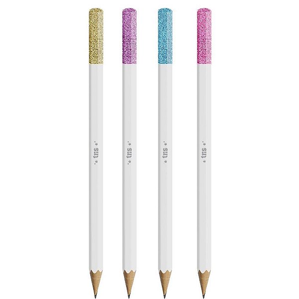 Lápis Preto Sextavado TRIS Dreamy Pastel Glitter 4 Cores Pote com 36