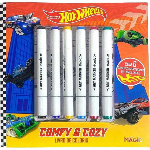 Livro de Colorir HOT Wheels COMFY com 6 Canetinhas