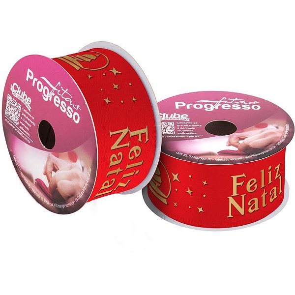 Fita de Cetim Natal 38MM X 10M Feliz Natal Vermelho Relevo