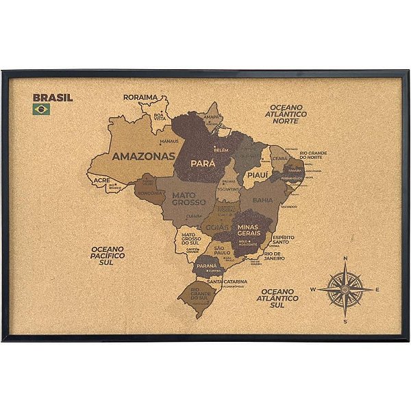 Quadro Decorativo Mapa do Brasil em Cortiça 90X60CM
