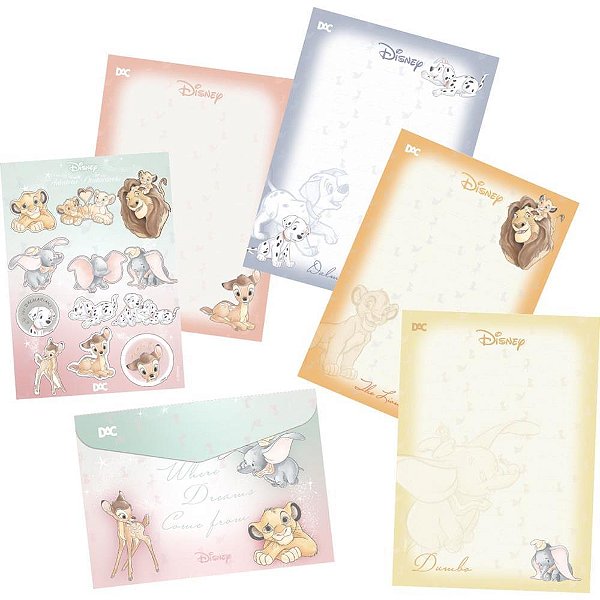 Papel de Carta Decorado Disney Classics 20 Folhas + 20 Envelopes + Adesivos