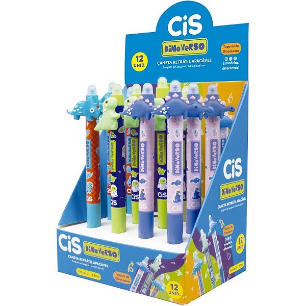 Caneta Apagável CIS Dino Verso RT 0.7MM Azul 3 Modelos Display com 12