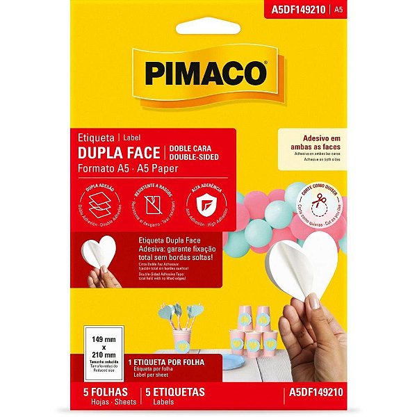 Etiqueta A5 Dupla Face 149X210MM 5 Folhas Pimaco (cartela com 5)