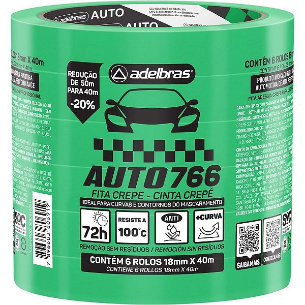Fita Crepe 766 Automotiva 18MM X 40M Verde Pacote com 6