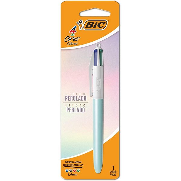 Caneta Esferográfica BIC 4 Cores Perolado Azul Blister