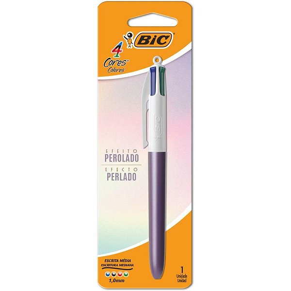 Caneta Esferográfica BIC 4 Cores Perolado Roxo Blister