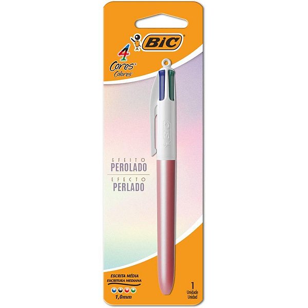Caneta Esferográfica BIC 4 Cores Perolado Rosa Blister