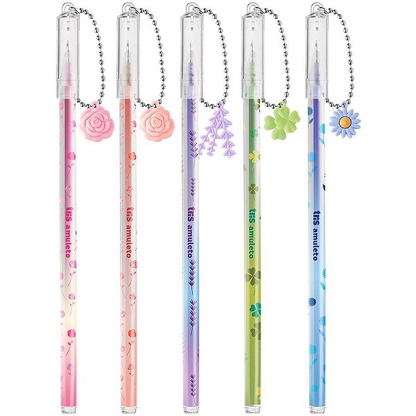 Caneta GEL TRIS Amuleto Apagável 0,7MM com Pingentes Florais Display com 15