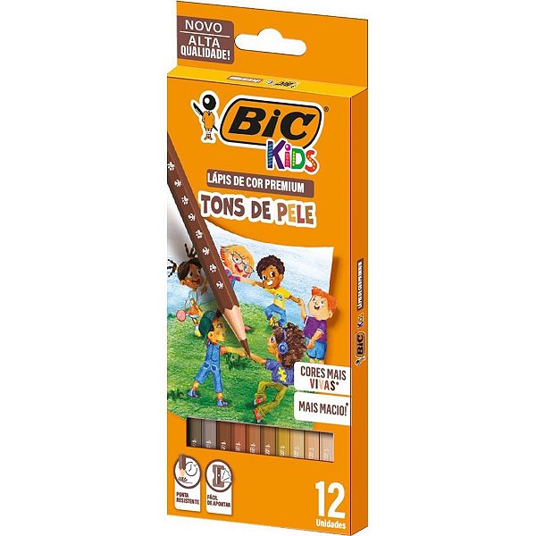 Lápis de COR Sextavado BIC KIDS TONS de Pele 12 Cores Pacote com 6