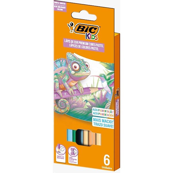 Lápis de COR Sextavado BIC KIDS Pastel 6 Cores Pacote com 8