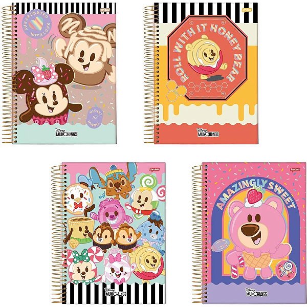 Caderno 1X1 Capa Dura Disney Munchlings 80 Folhas (pacote com 4)