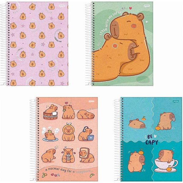 Caderno 1X1 Capa Dura Capyvibes 80 Folhas (pacote com 4)