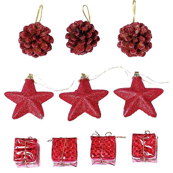 Artigo para Decoração de Natal Enfeite Glitter Vermelho 5CM Sortido Pacote com 10