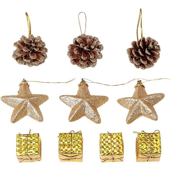 Artigo para Decoração de Natal Enfeite Glitter Dourado 5CM Pacote com 10