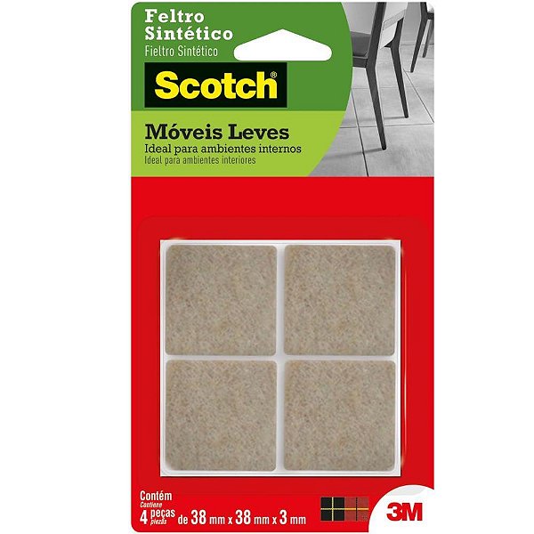 Feltro Sintético para Móveis Leves 3M SCOTCH Quadrado Marrom EXTRA Grande com 4 Unidades