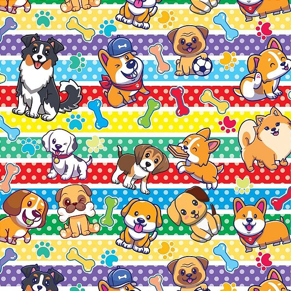 Papel de Presente Bobina Couchê 60CM MOD.125 Cachorrinhos 100 Metros