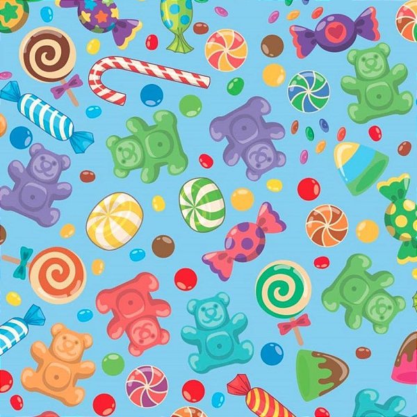 Papel de Presente Bobina Couchê 60CM MOD.199 Doces e Pirulito 100 Metros