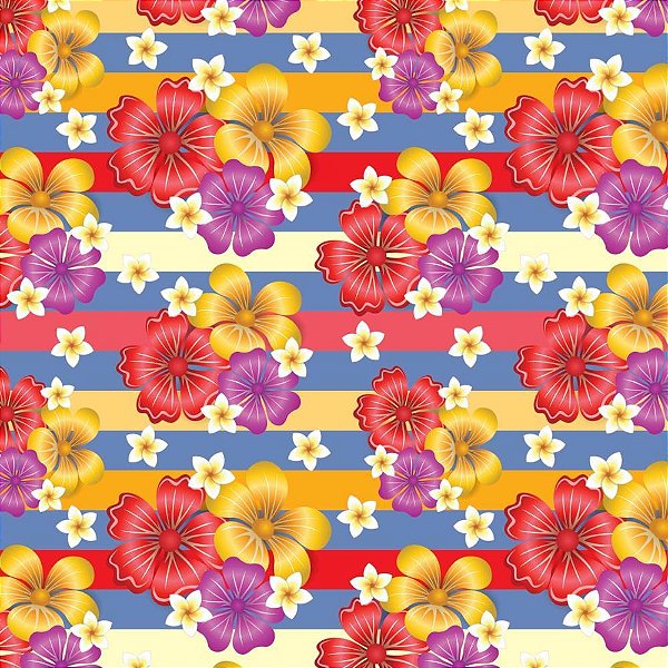 Papel de Presente Bobina Couchê 60CM MOD.211 Flores e Listras 100 Metros