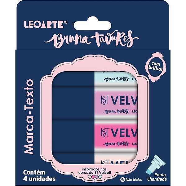 Caneta Marca Texto Bruna Tavares 4 Cores com Brilho Estojo