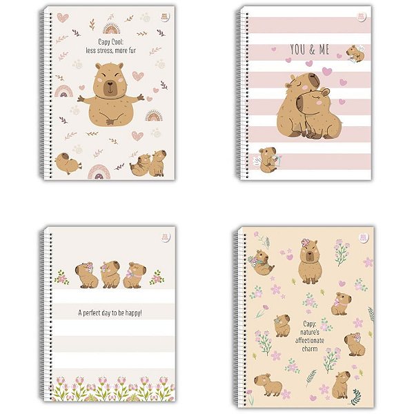 Caderno 1X1 Capa Dura Capycuties 80 Folhas (pacote com 4)