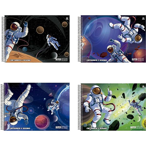 Caderno de Desenho Universitário Capa Dura Outer Space 60 Folhas (pacote com 5 Unidades)