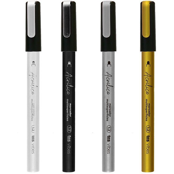 Marcador Artístico TRIS Vibes Acrílico 4 Cores Pote com 24