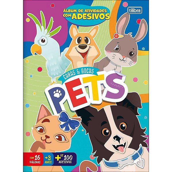 Livro com Adesivos Caras e Bocas PETS 16 Páginas Pacote com 10